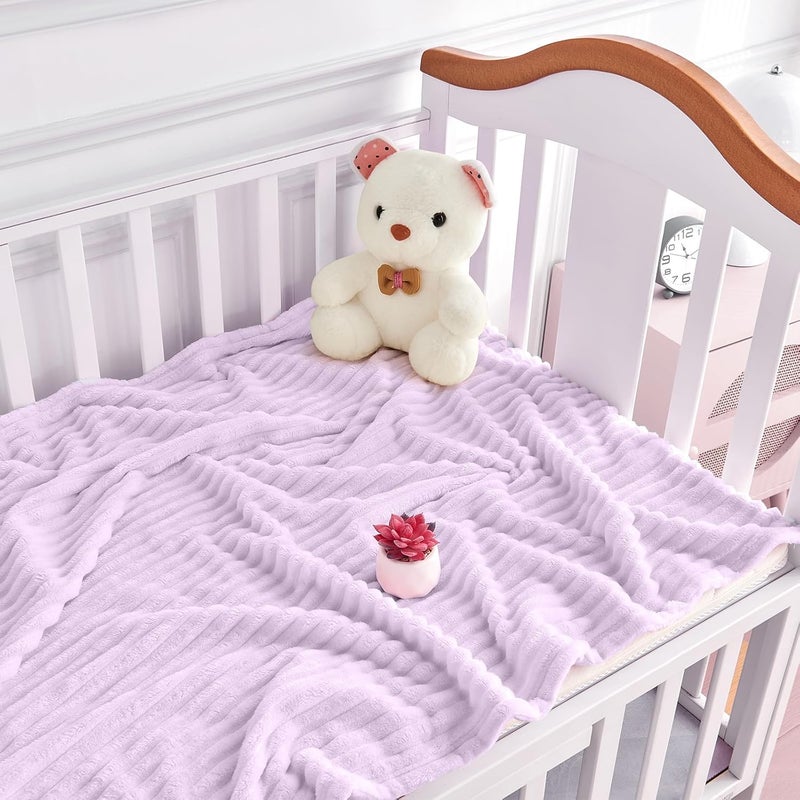 Eonkasp Soft Fleece Baby Blanket Ultra Cozy Baby Blankets for Girls Warm and Lightweight Infant Toddler Newborn Receiving Gift with Reversible Stripes for Crib Stroller, 30x40 Inch, Light Purple - Image 2